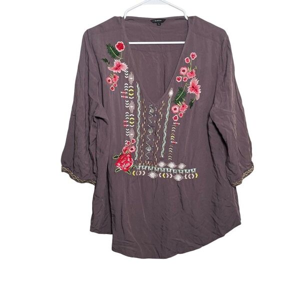 Floryday Blouse Women's Large Embroidered V-Neck 3/4 Sleeve Boho Shirt Top - Picture 1 of 11